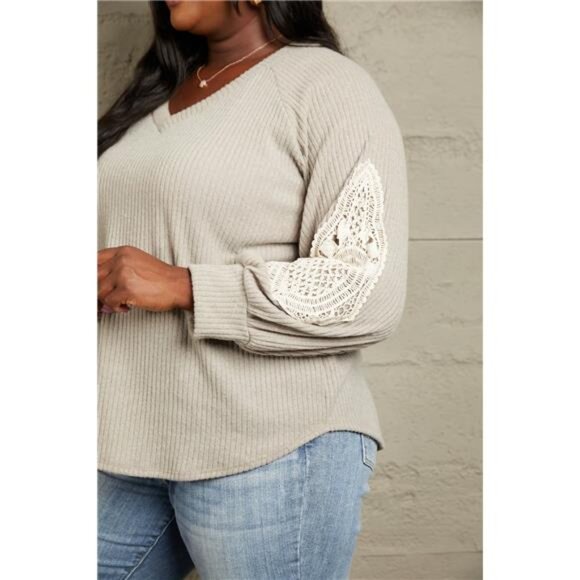 Sew In Love Full Size Lace Patch Detail Sweater - Picture 4 of 9